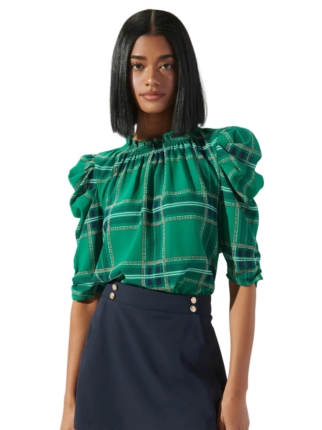 Plaid Drape Sleeve Top