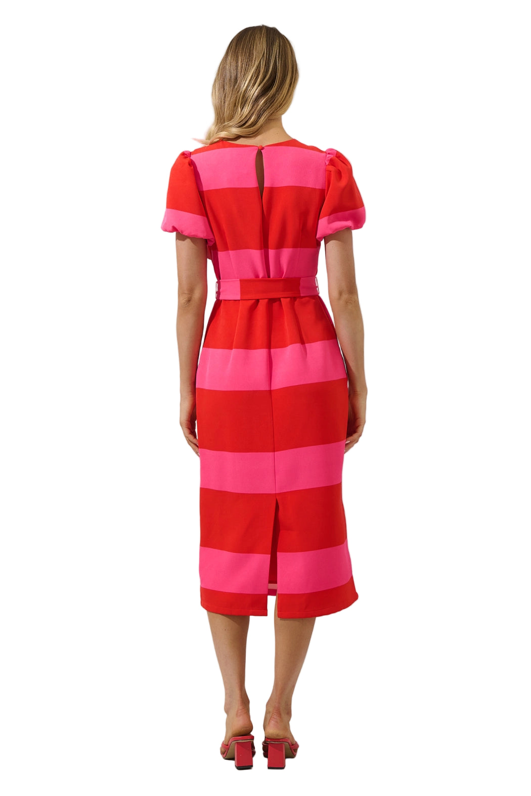 Striped Puff Sleeve Midi Dress