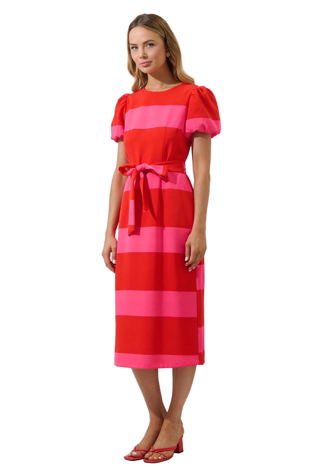 Striped Puff Sleeve Midi Dress