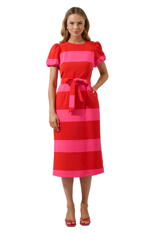 Striped Puff Sleeve Midi Dress