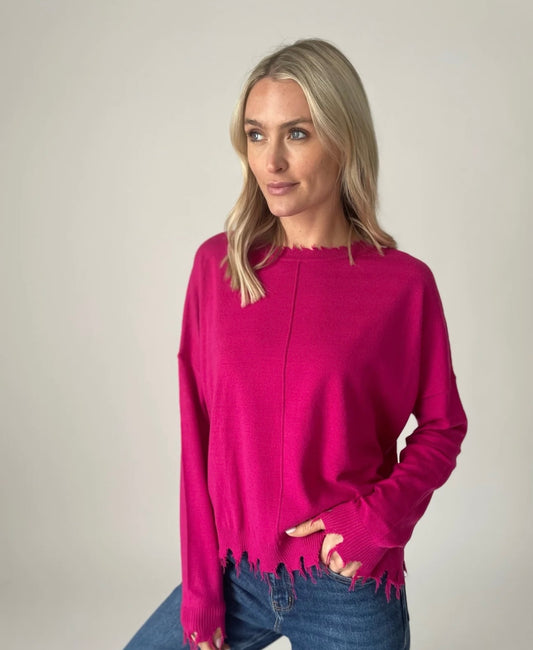 Pink/White Distressed Sweater