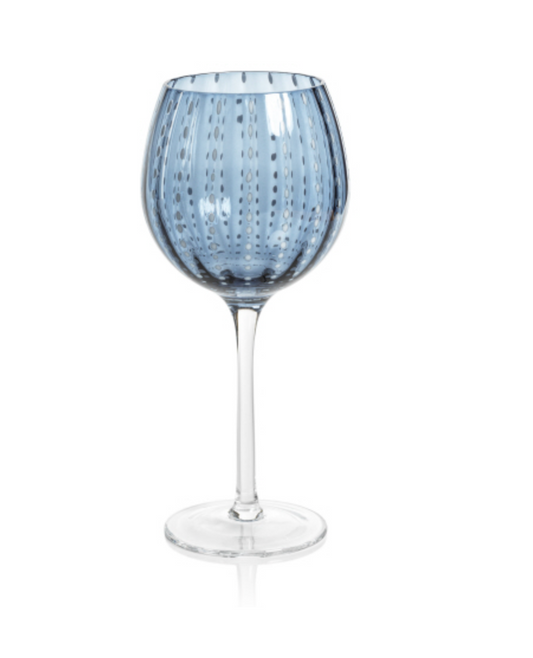 Portofino White Dot Wine Glass- Navy Blue