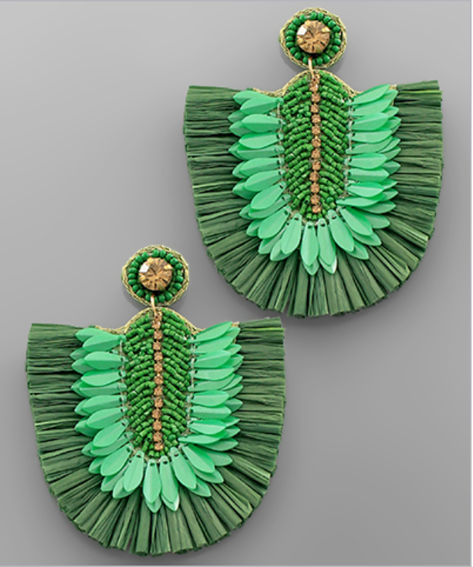 Raffia & Sequin Beads Earrings