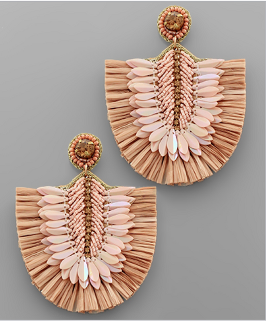 Raffia & Sequin Beads Earrings
